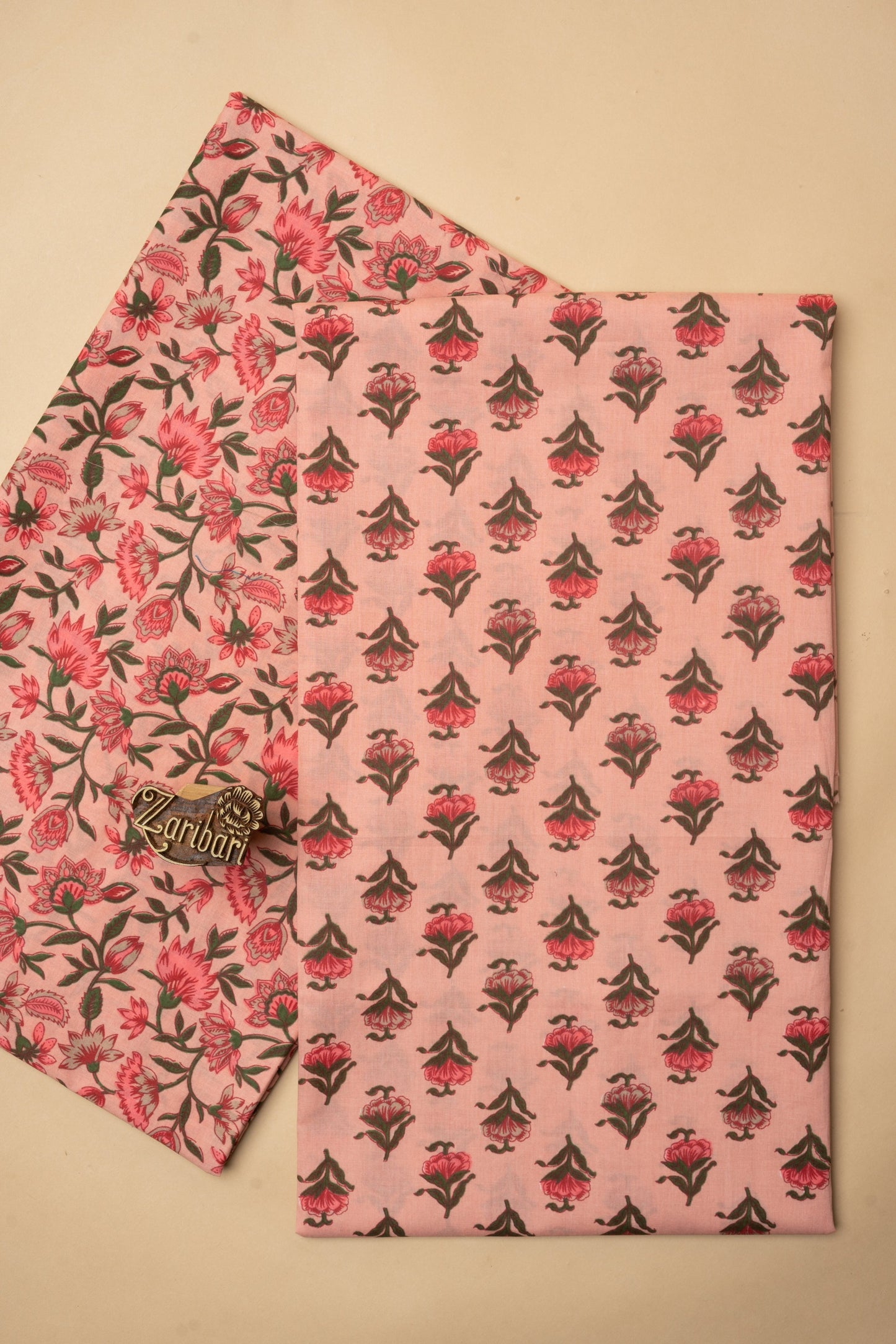 Pink Printed D9 Cotton Unstitched Suit