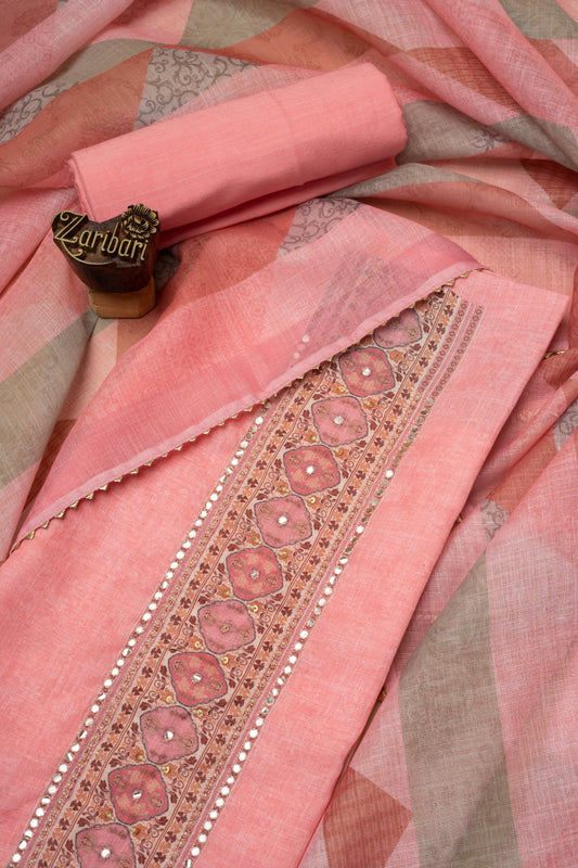 Pink R 4267 Linen Unstitched Suit