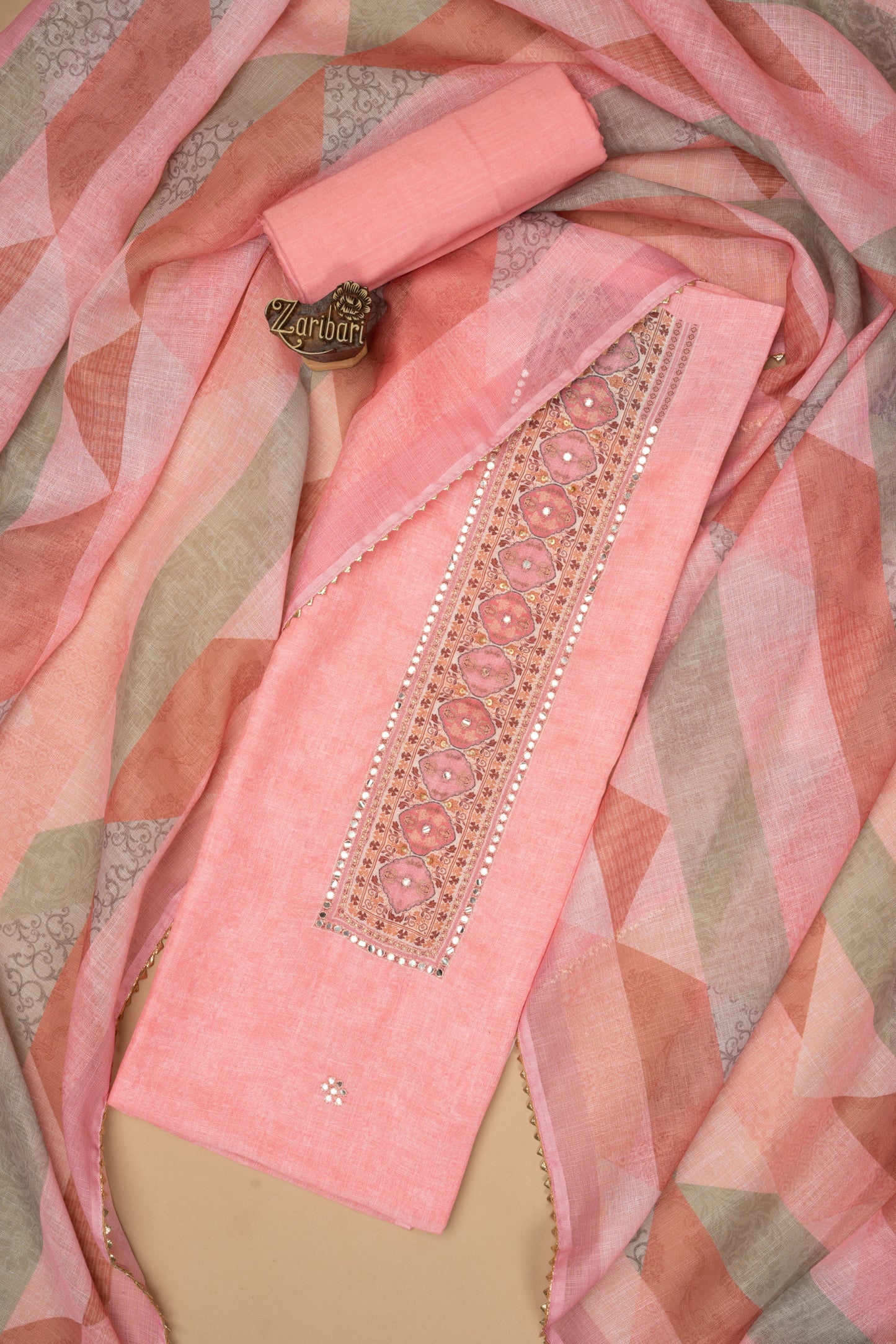 Pink R 4267 Linen Unstitched Suit