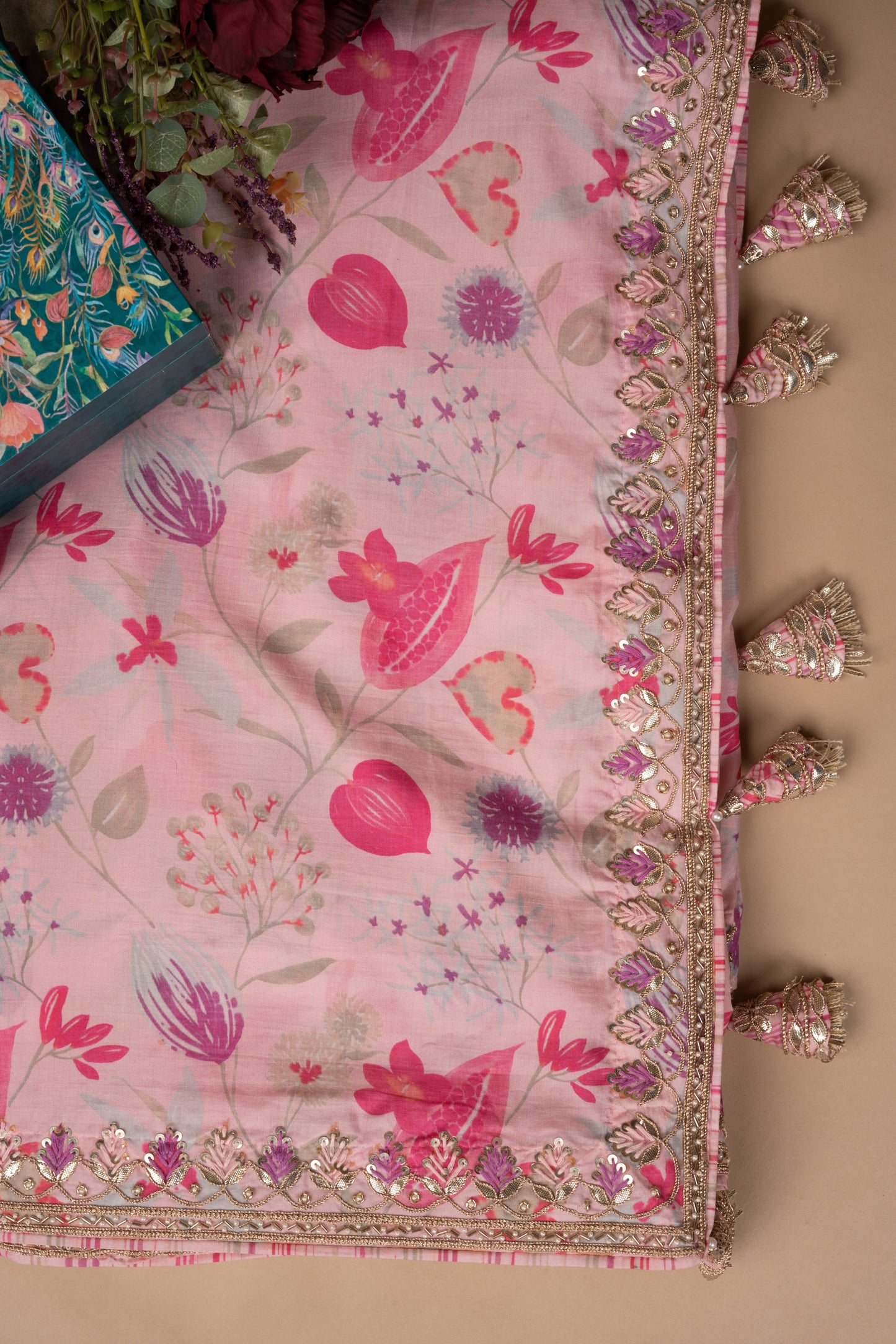 Pink Sequins Gota Patti Design Pure Silk Saree