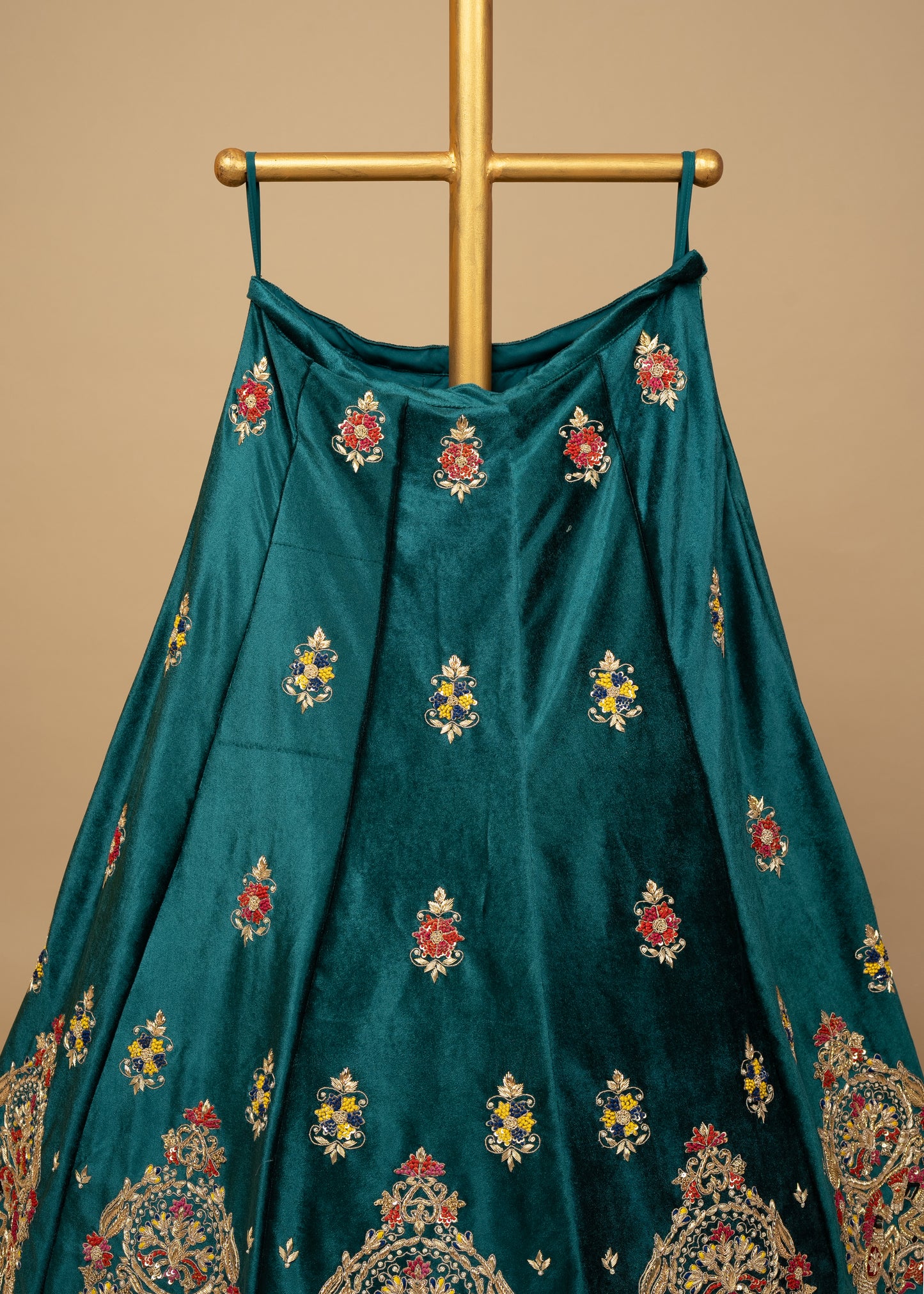 Rama Green Designer New Two Horse Lycra Velvet Lehenga