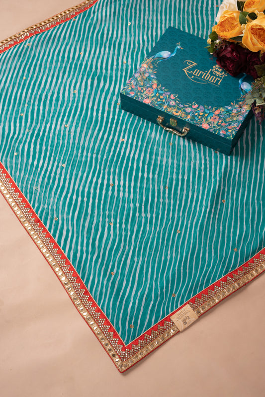 Rama Green Mirror Border Georgette Lahriya Saree