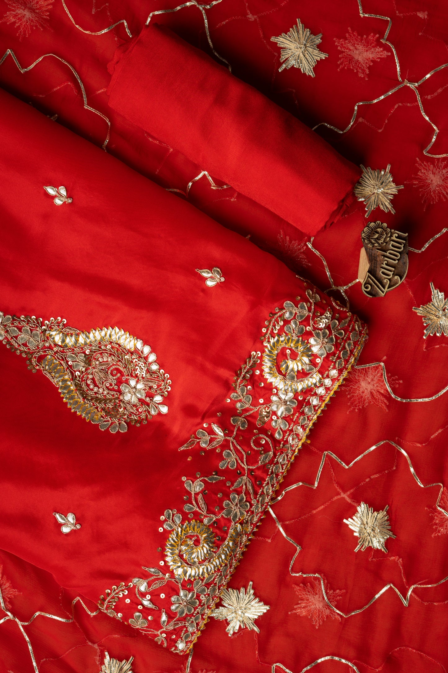 Red Border Daman Butta Upada Silk D1 Unstitched Suit