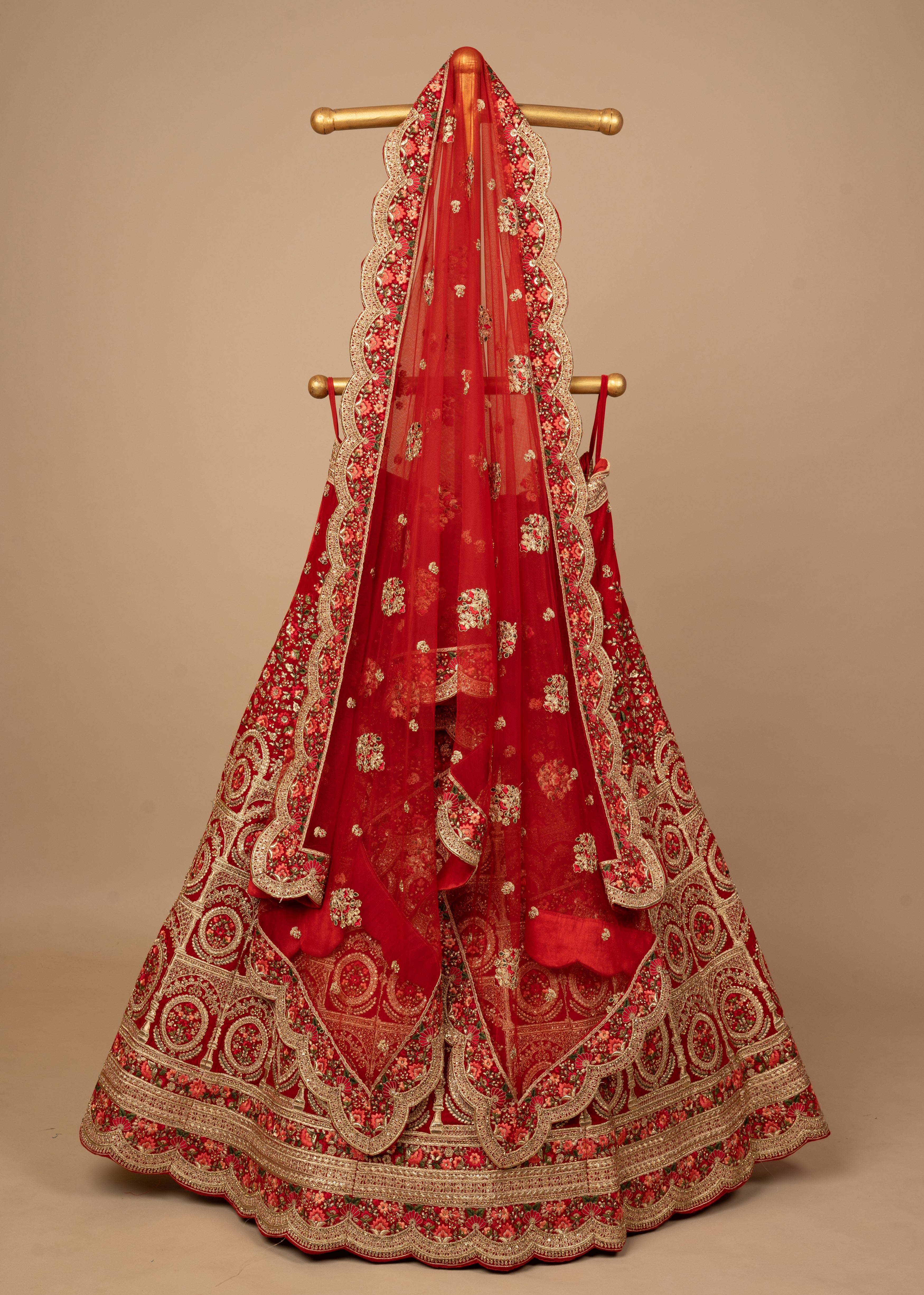 Red velvet bridal lehenga choli 8315