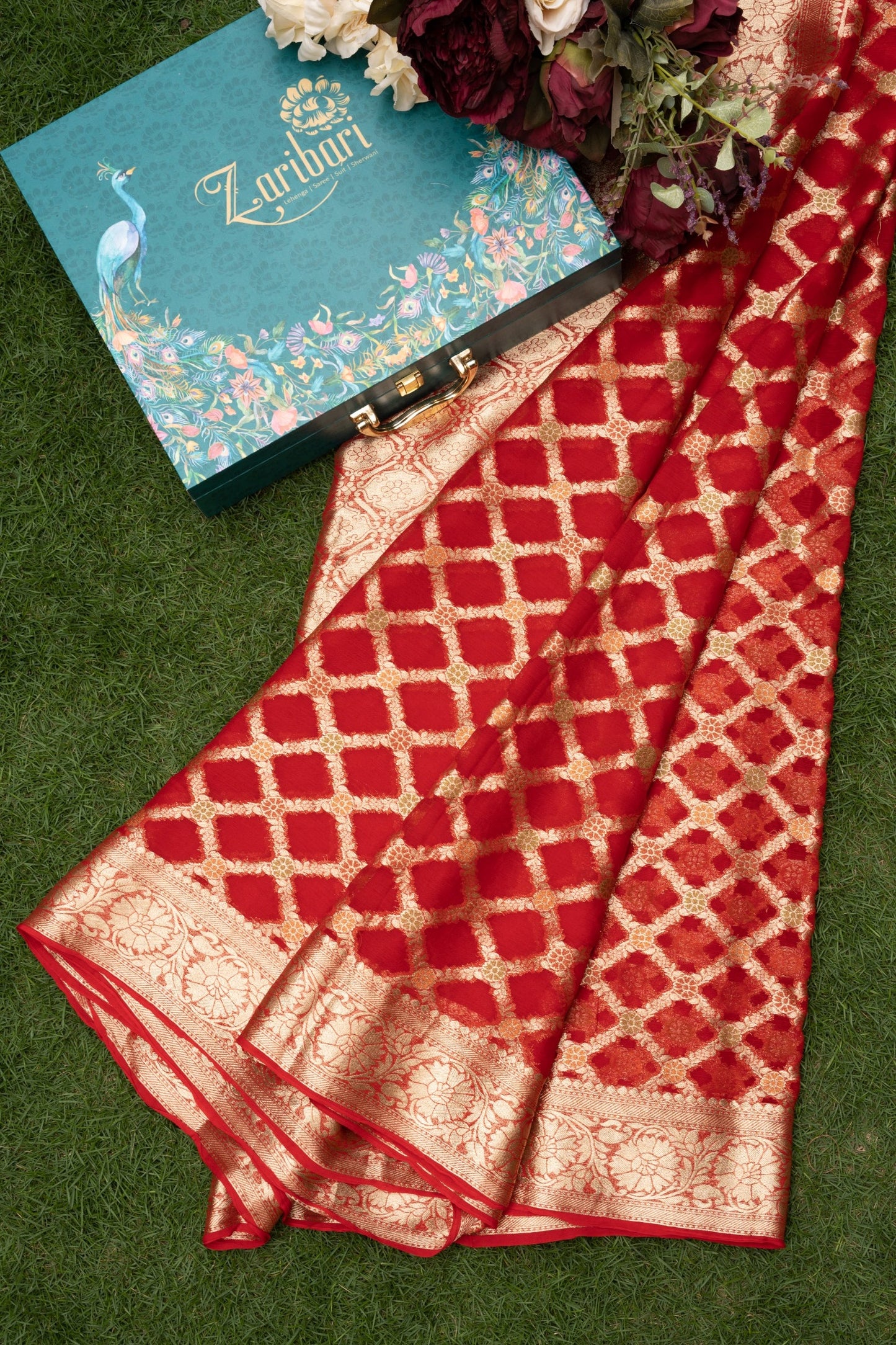 Red K-7236 Chiffon Saree