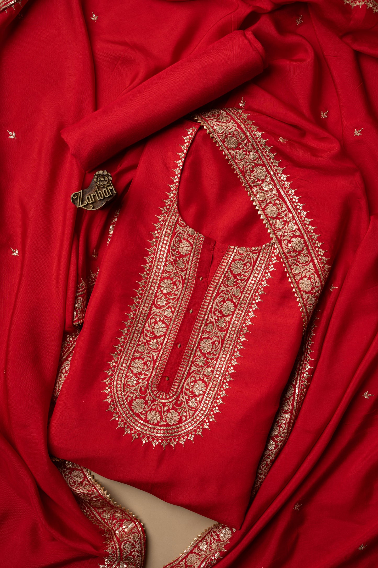 Red Neck Design Dola Silk Unstitched Suit