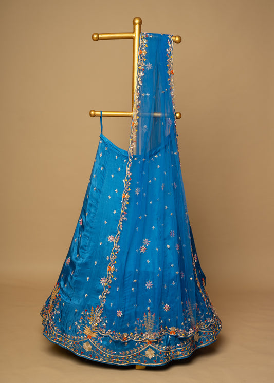 Royal Blue Designer Mukesh Design Upada Silk Lehenga