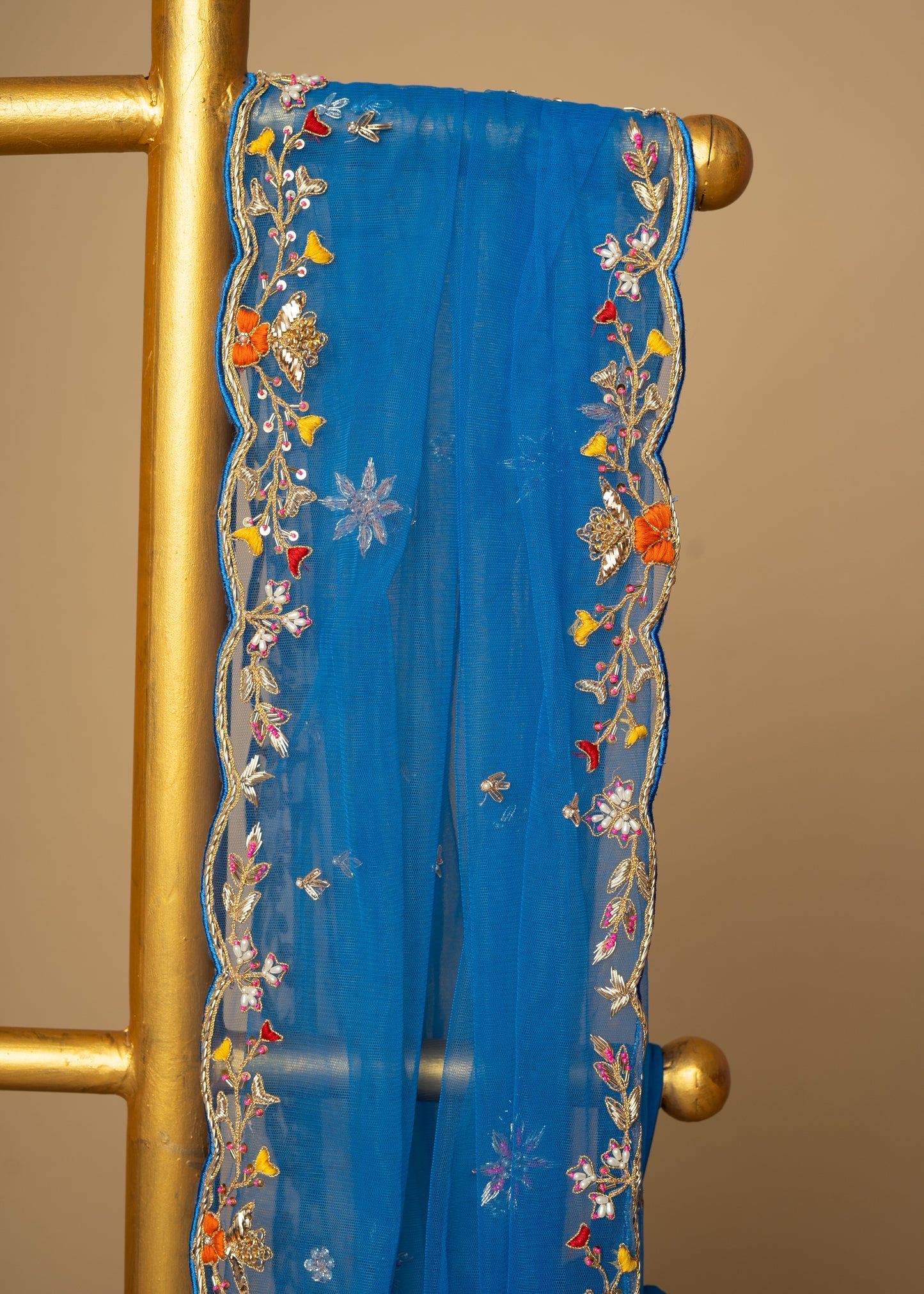 Royal Blue Designer Mukesh Design Upada Silk Lehenga