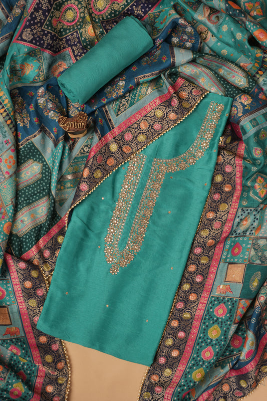 Sea Grean JFJ579 Dola Silk Unstitched Suit