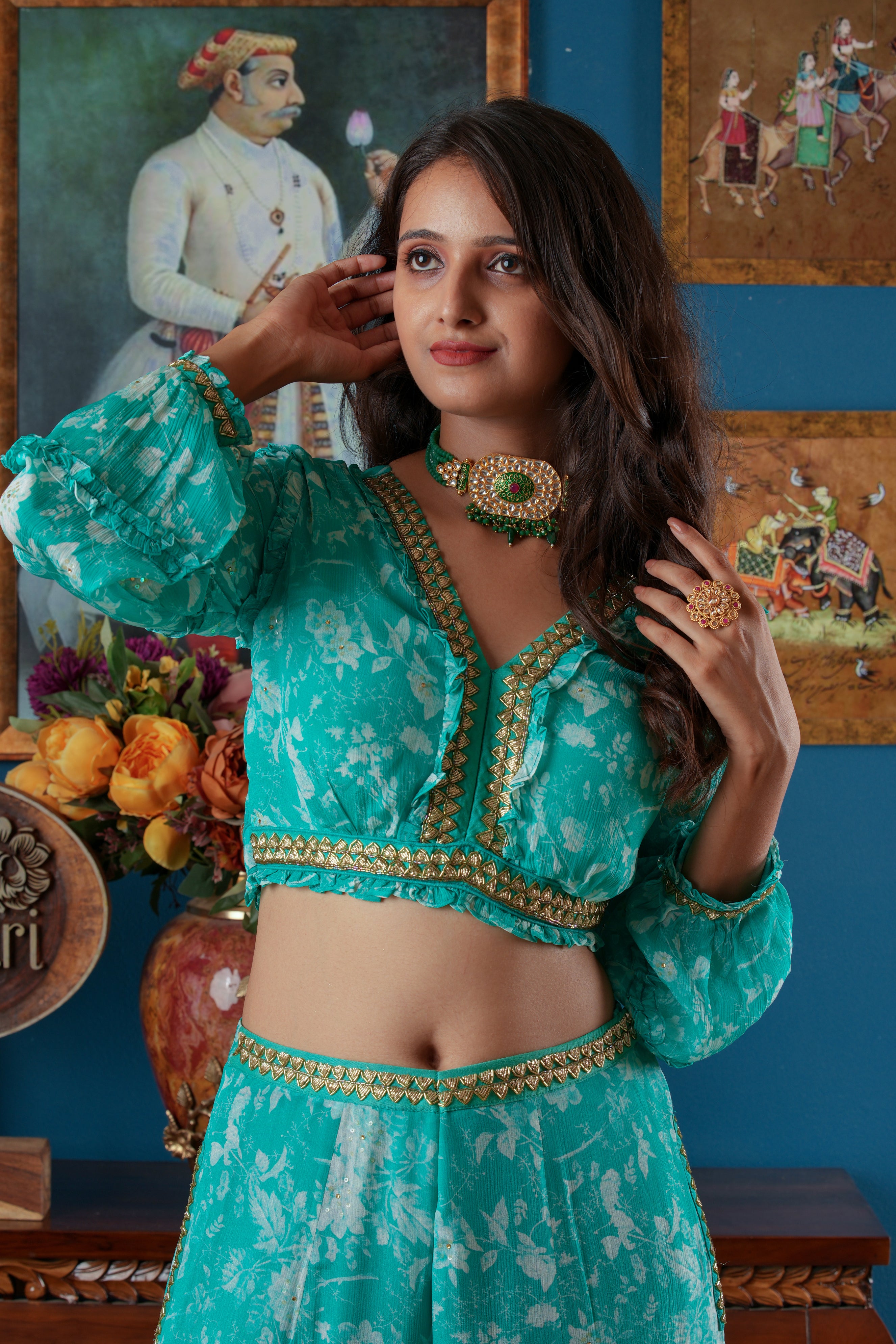 Sea green plazo top
