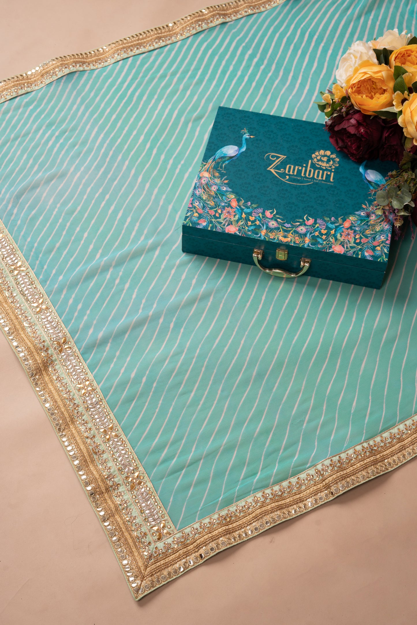 Sea Green Gota Patti Border Pure Georgette Saree