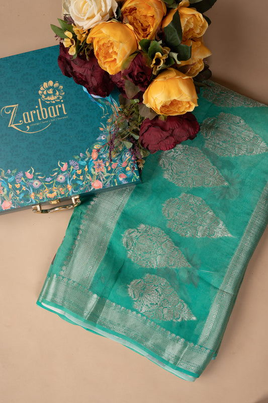 Sea Green K-7101 Organza Silk Saree