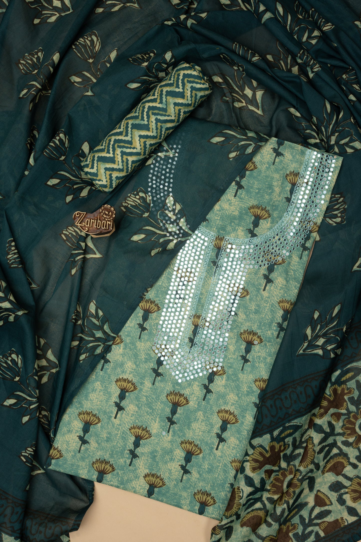 Sea Green S 4261 Cotton Printed Unstitched Suit