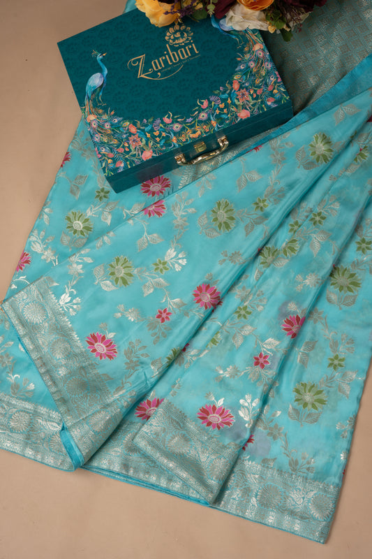 Sky Blue K-6732 Organza Saree