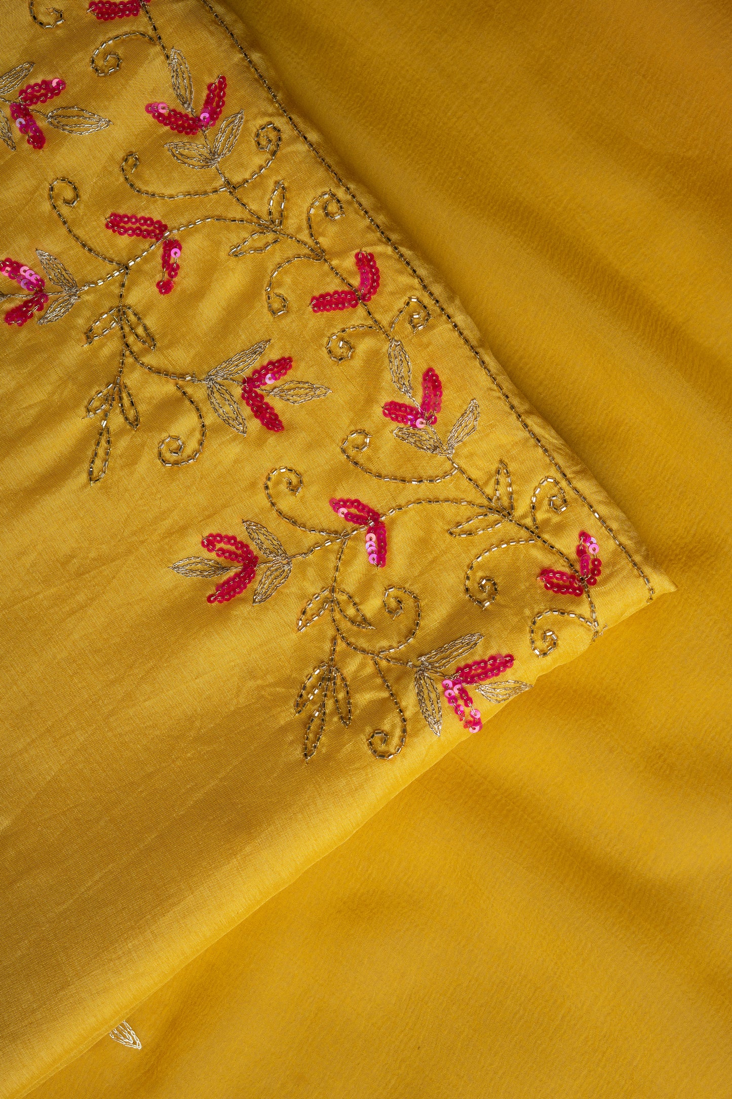 Yellow Daman Border Pure Dola Silk D2 Unstitched Suit