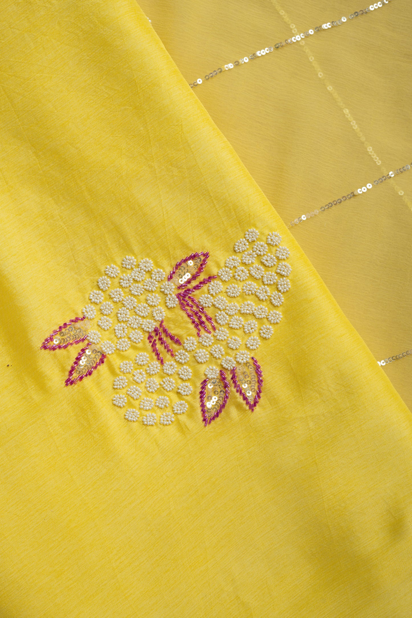 Yellow Daman Butti Pure Dola Silk D1 Unstitched Suit