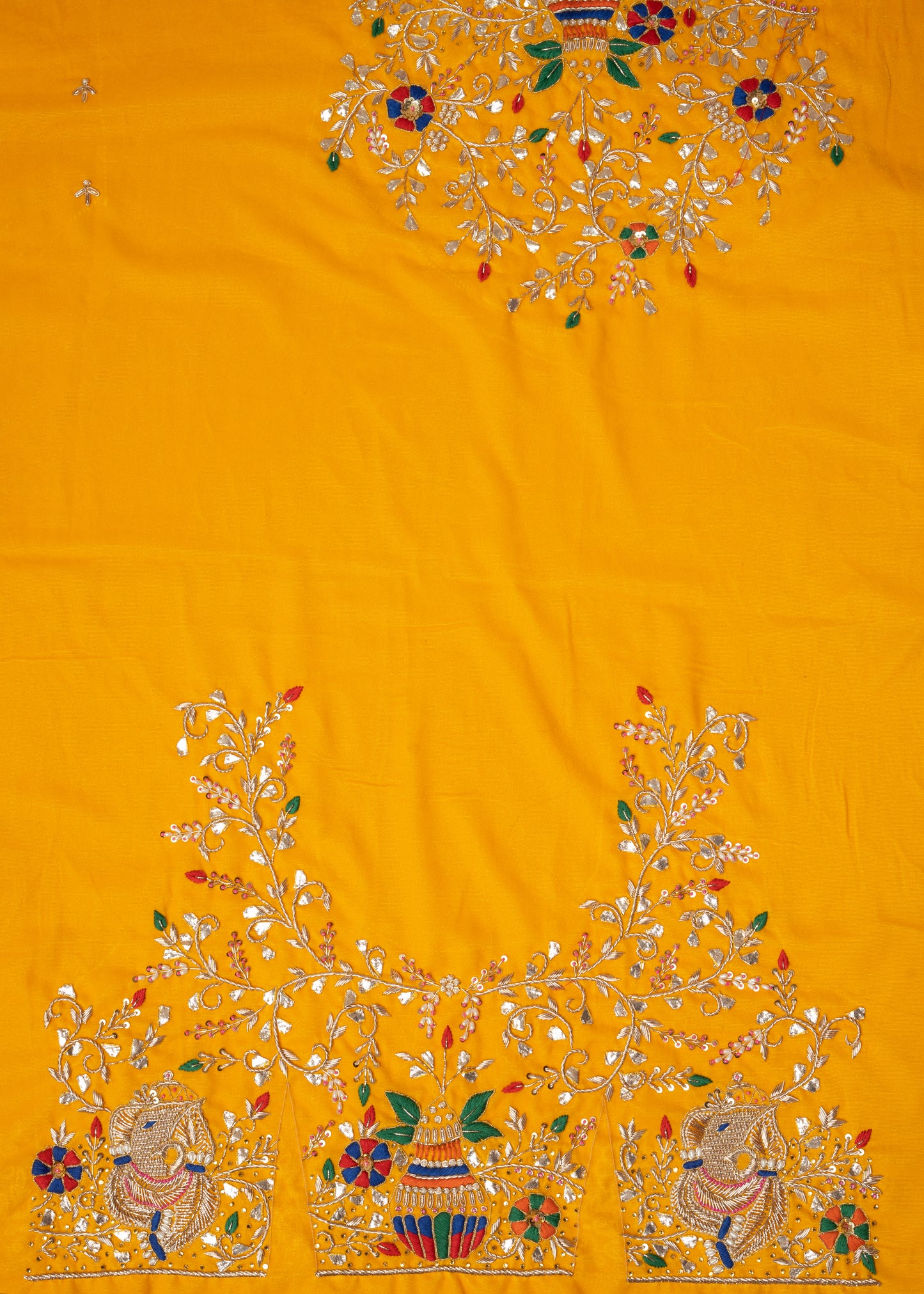 Yellow Designer Ganesh Kalash 9K Velvet Unstitched Blouse