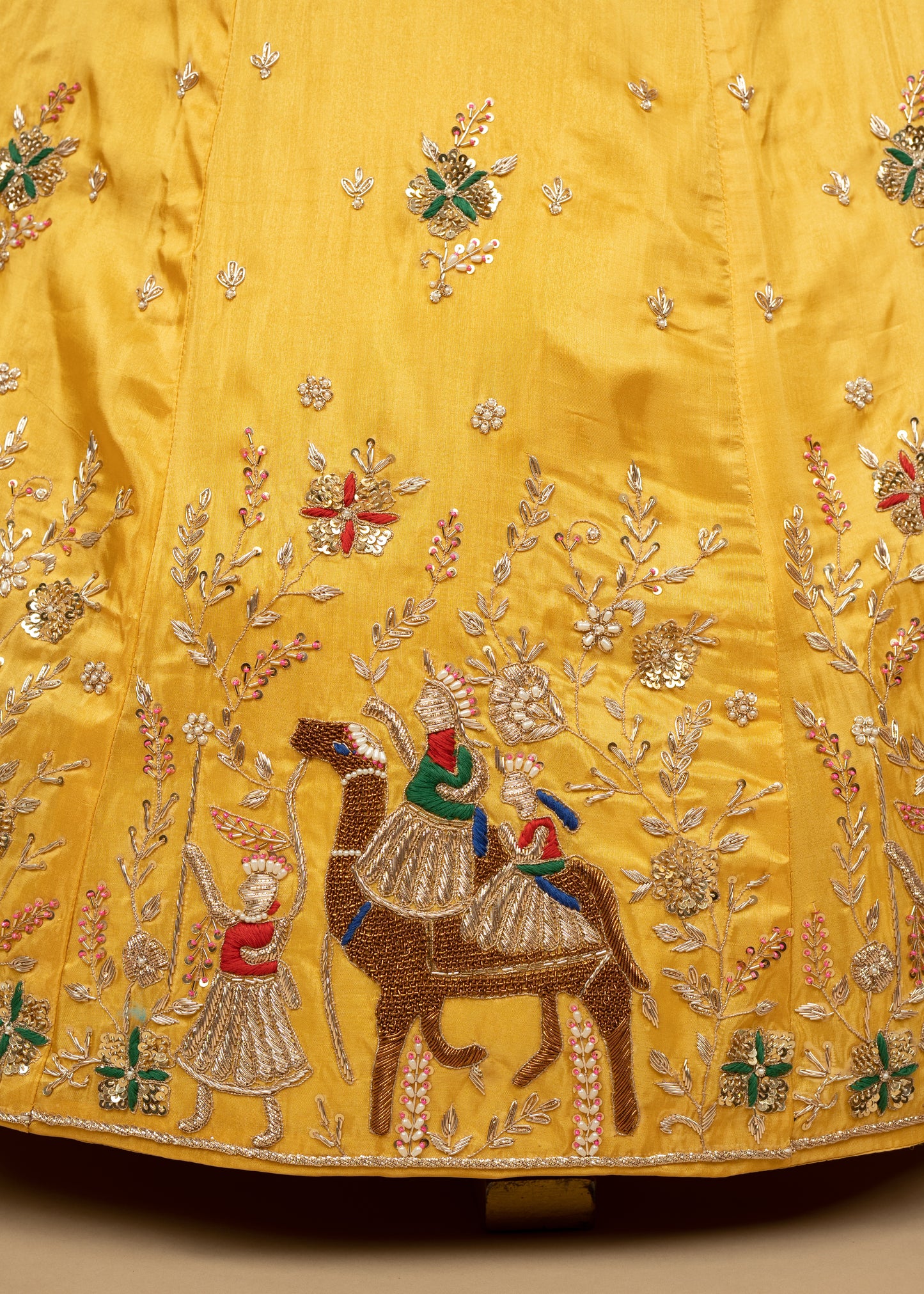 Yellow Designer Single Camel Upada Silk Lehenga