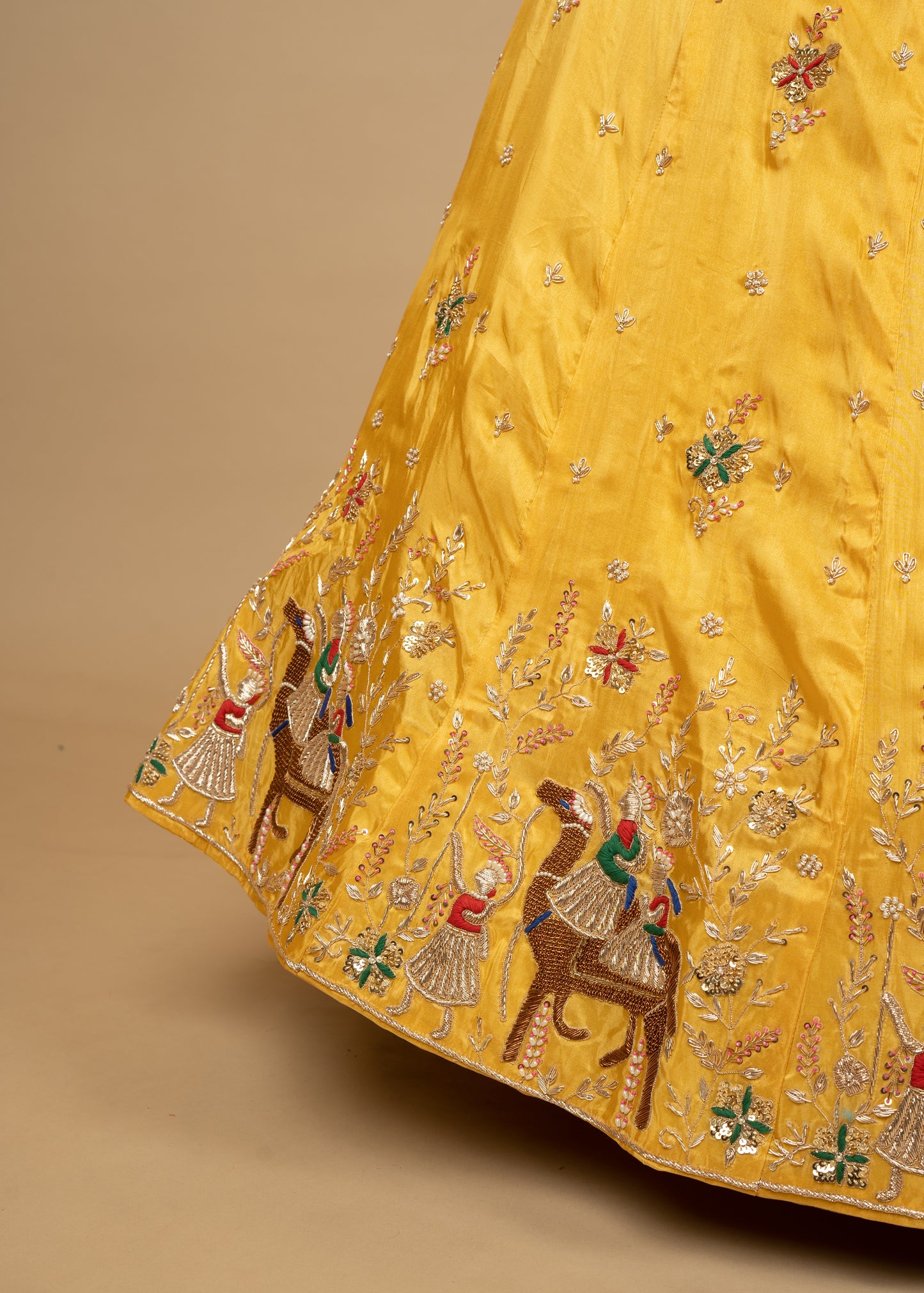 Yellow Designer Single Camel Upada Silk Lehenga