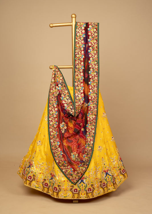 Yellow Designer Upada Silk Lehenga