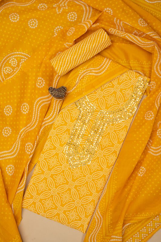 Yellow GB 1311 Cotton Bandhej Printed Unstitched Suit