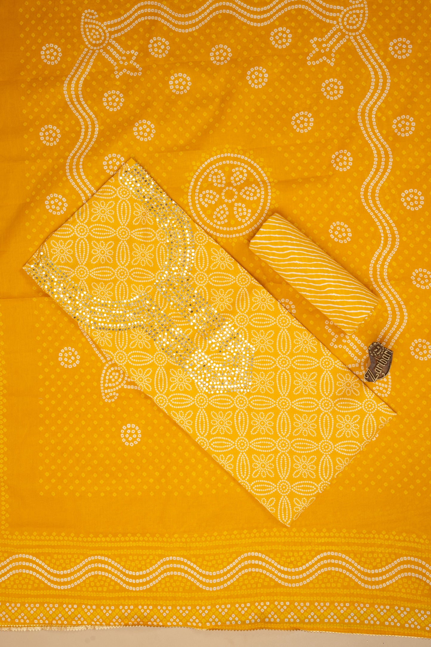Yellow GB 1311 Cotton Bandhej Printed Unstitched Suit