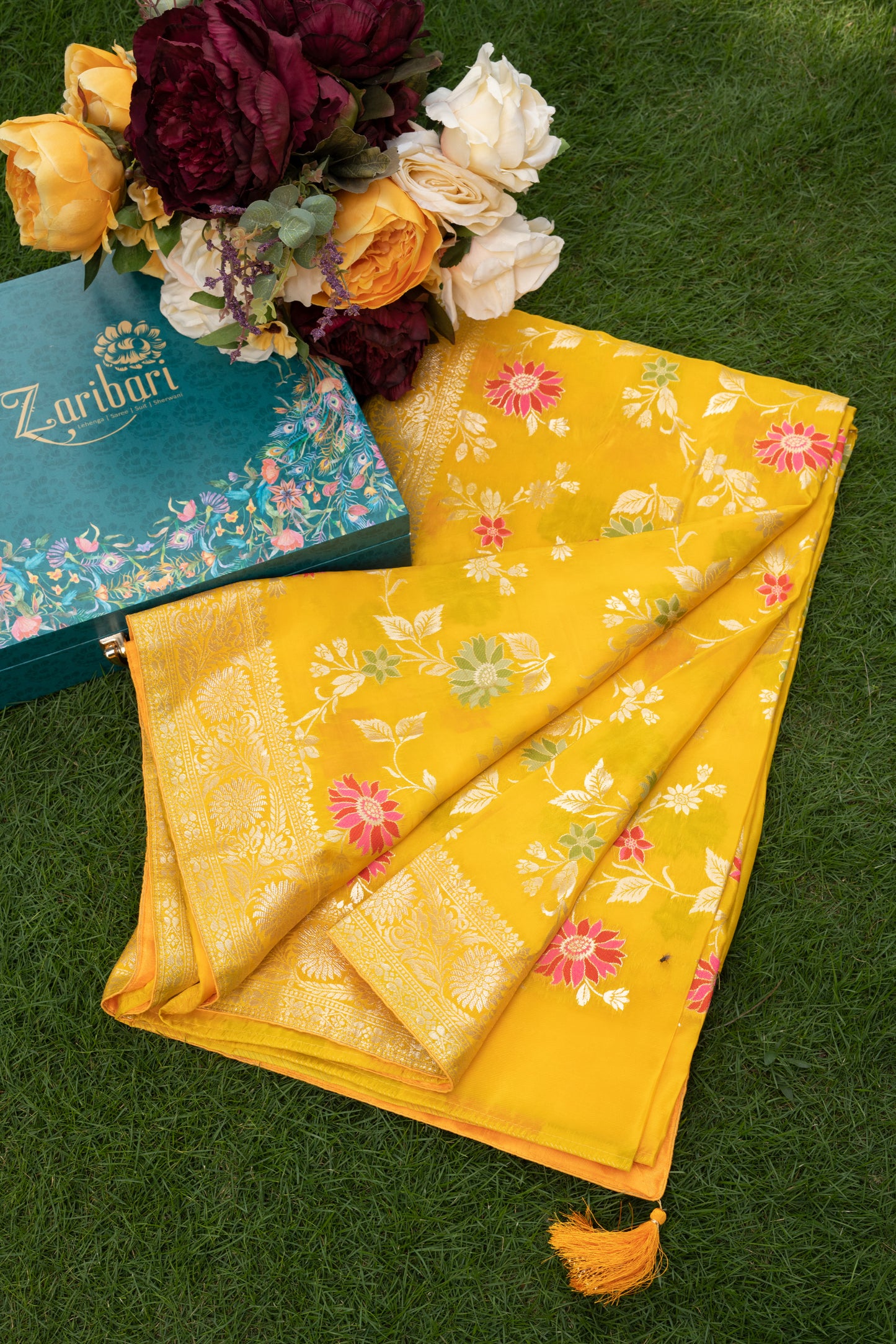 Yellow K-6732 Organza Saree With Heavy Blouse