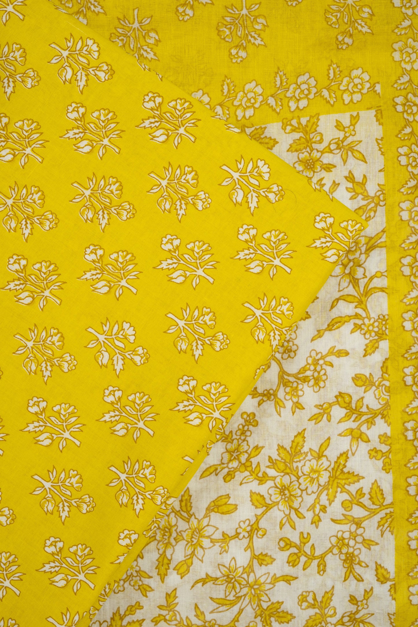 Yellow Printed D1 Cotton Unstitched Suit