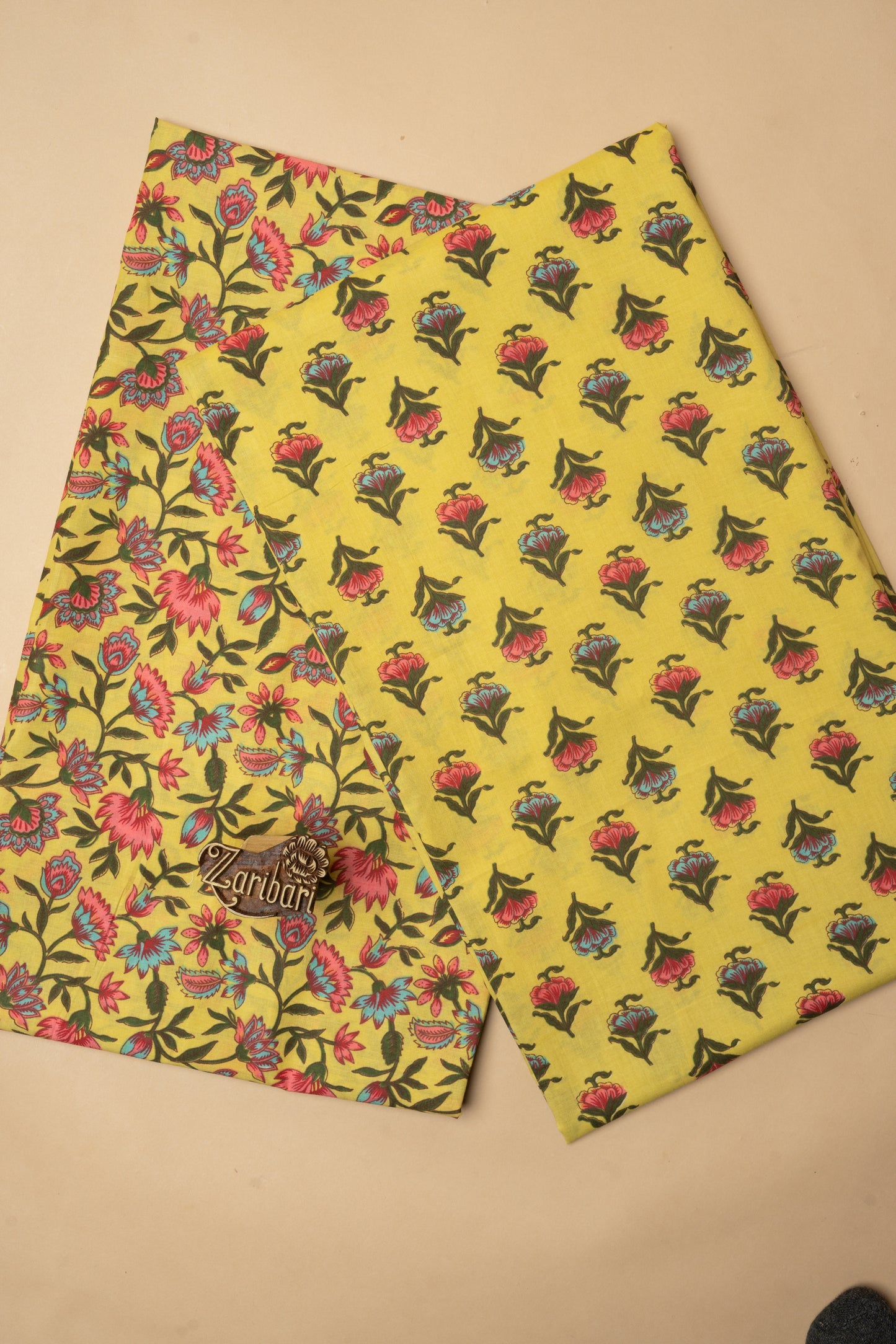 Yellow Printed D7 Cotton Unstitched Suit