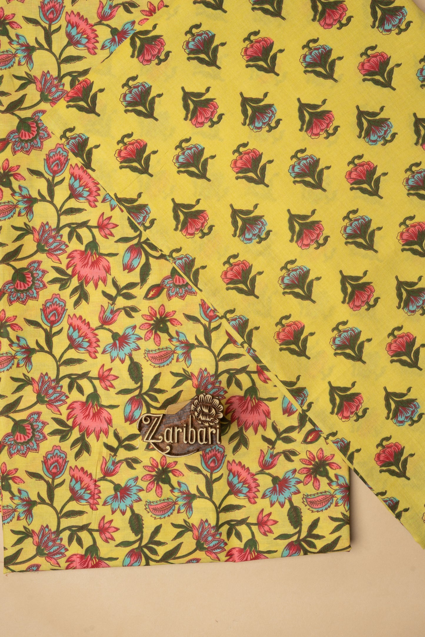 Yellow Printed D7 Cotton Unstitched Suit