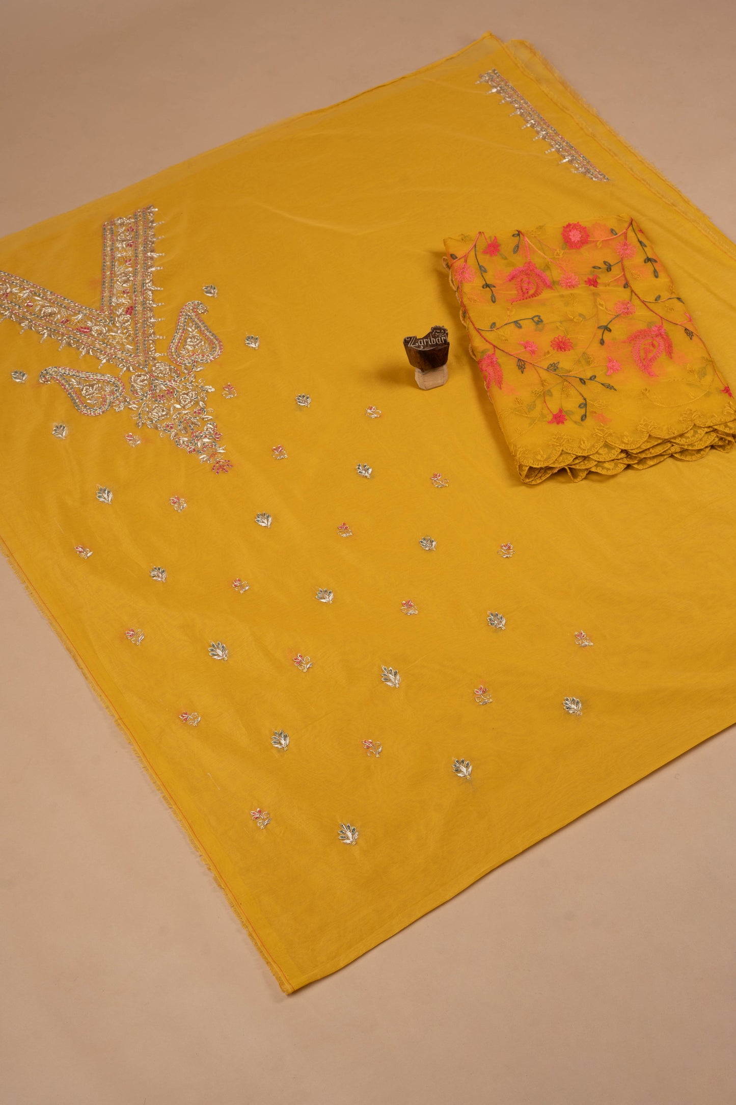 Yellow R5007 Chanderi Silk Unstitched Suit
