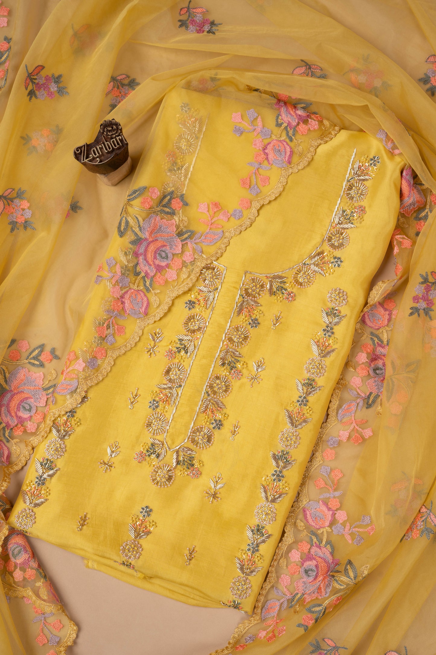 Yellow R5008 Upada Silk Unstitched Suit