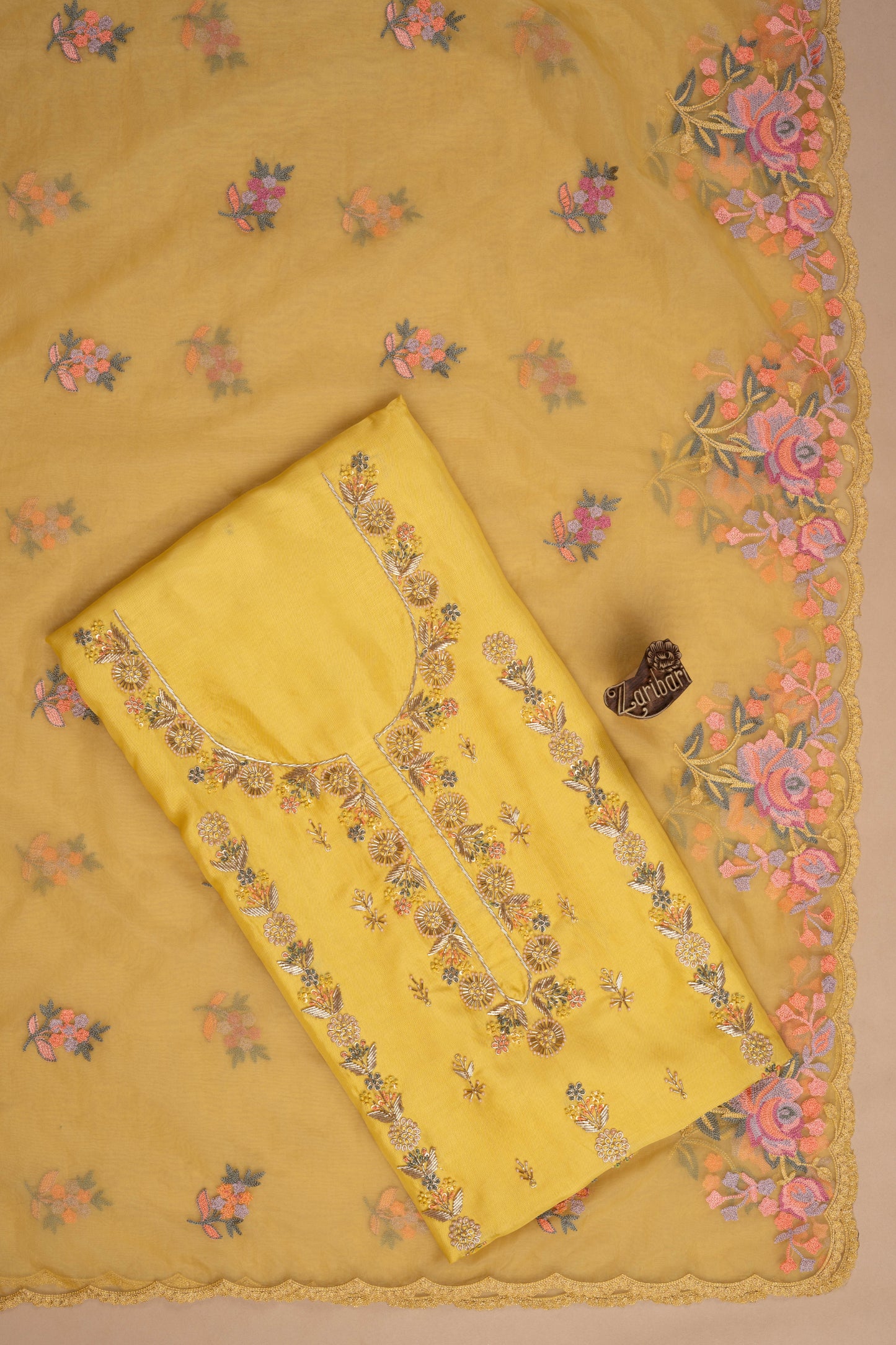 Yellow R5008 Upada Silk Unstitched Suit