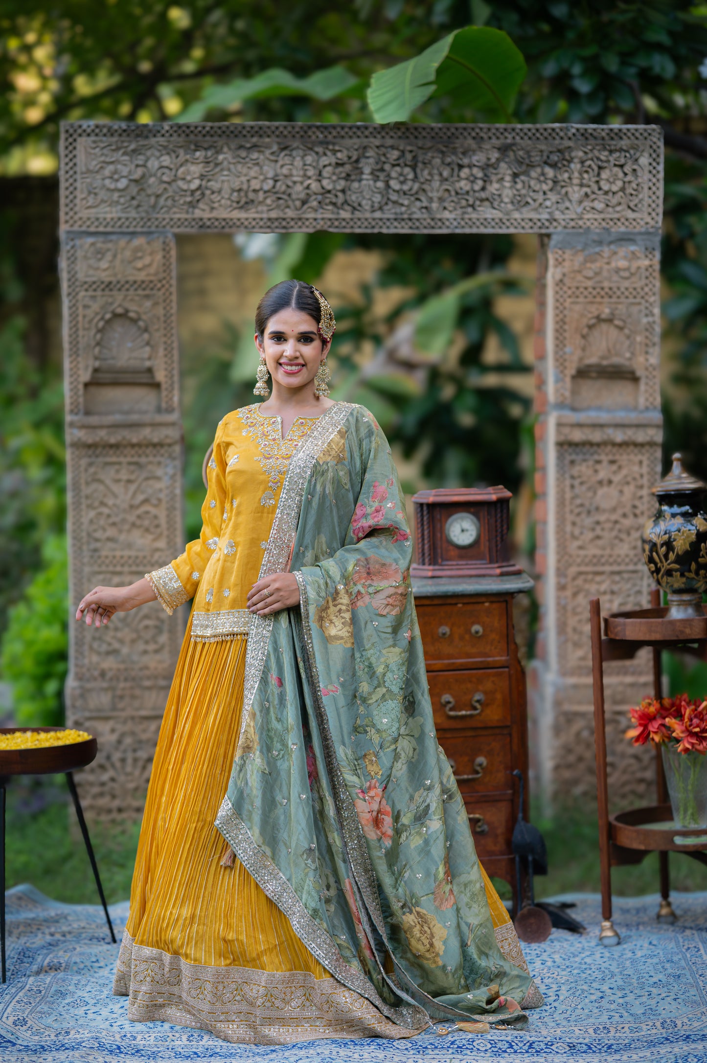 Mustard Tissue Lehenga with Kardana and Sequins Work