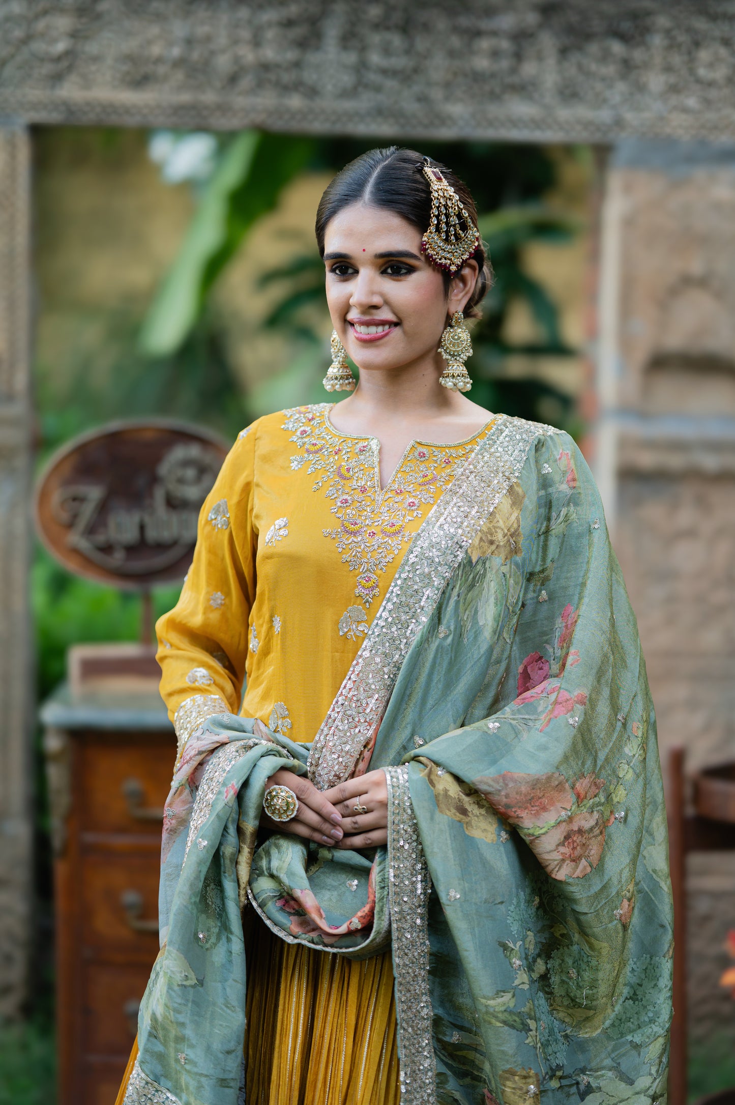 Mustard Tissue Lehenga with Kardana and Sequins Work