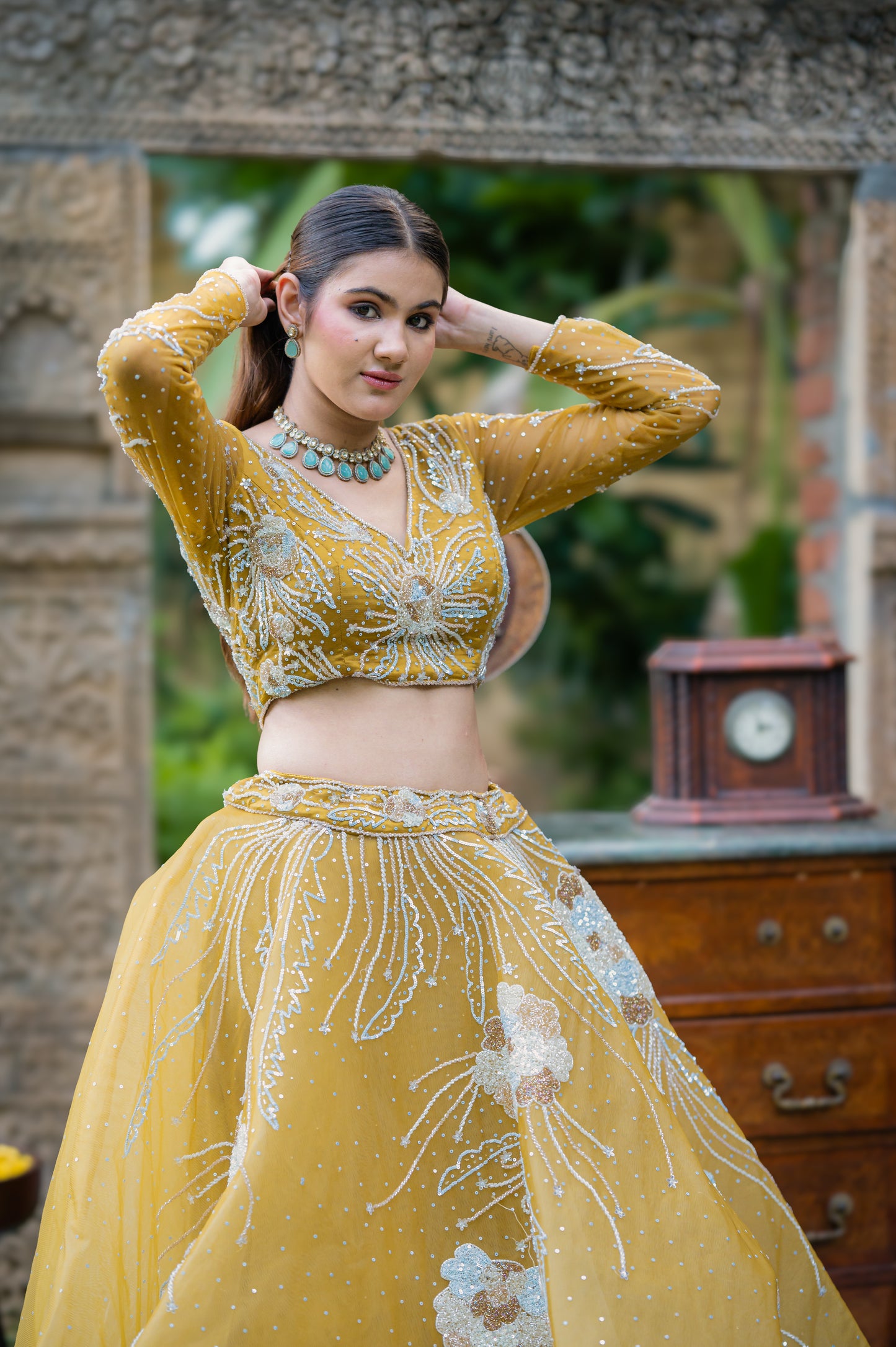 Sand Brown Net Lehenga with Kardana Sequins Work