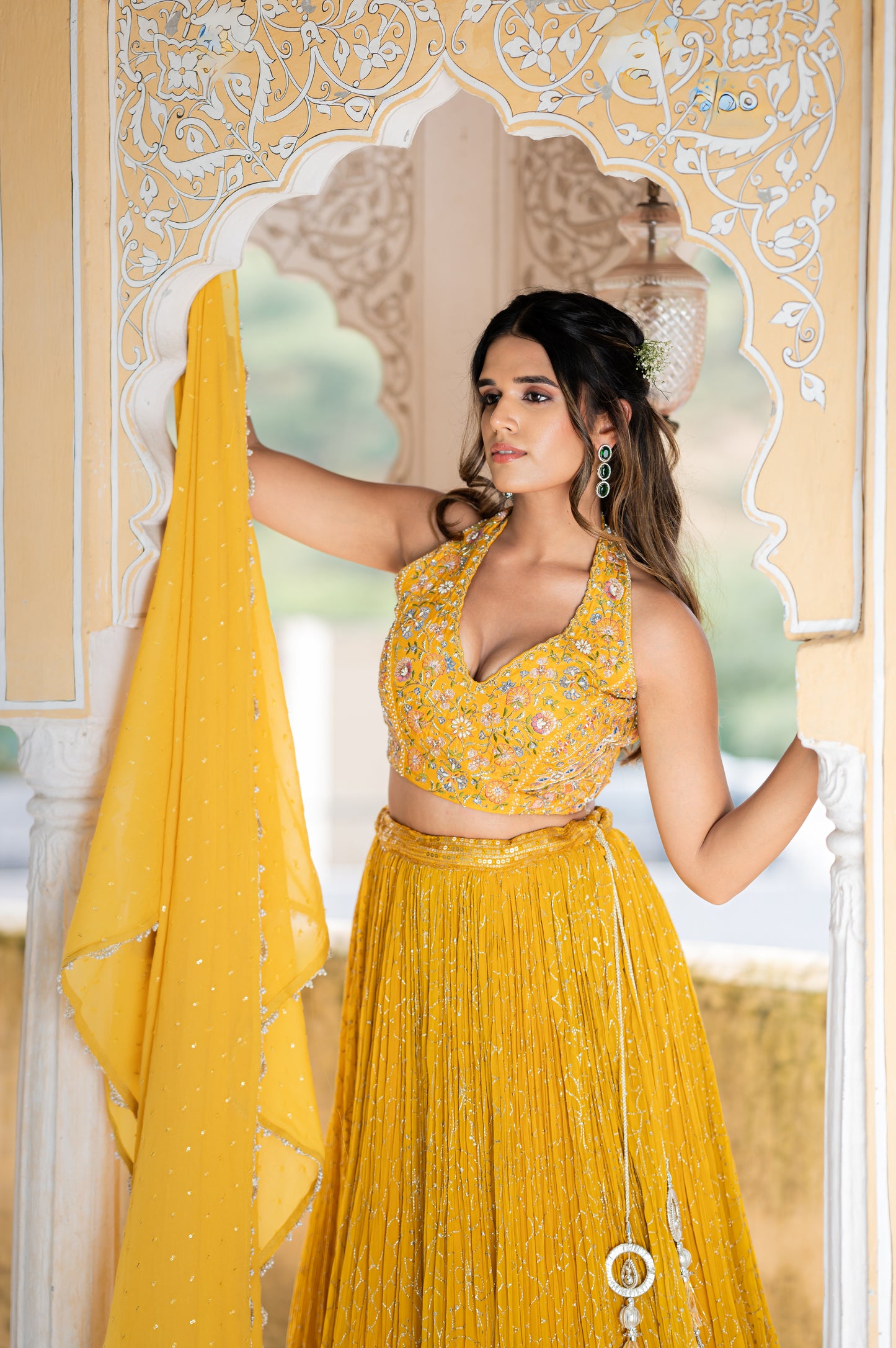 Mustard Chinon Fabric Crop Set