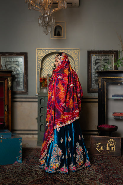 Bridal Dupatta - Red Bandhej Marodi Zardozi Gota Patti | Wedding Chunari