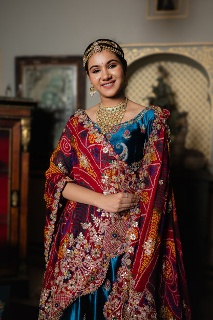 Bridal Dupatta - Red Bandhej Marodi Zardozi Gota Patti | Wedding Chunari