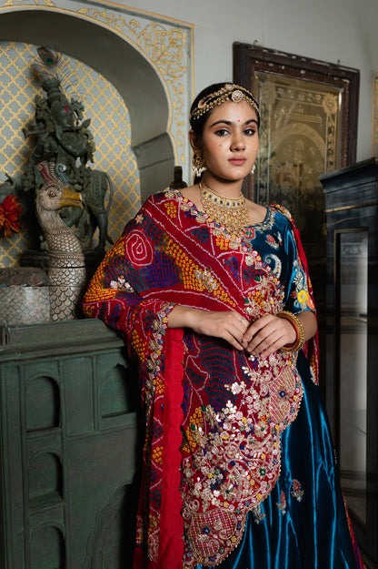 Bridal Dupatta - Red Bandhej Marodi Zardozi Gota Patti | Wedding Chunari