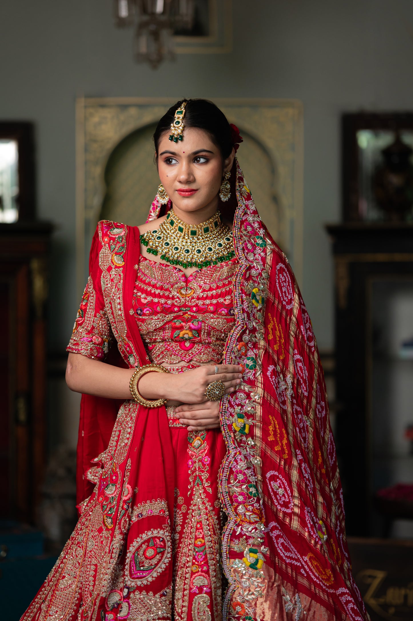 Red Raw Silk Bridal Lehenga with Embroidery Aari Sequins Work