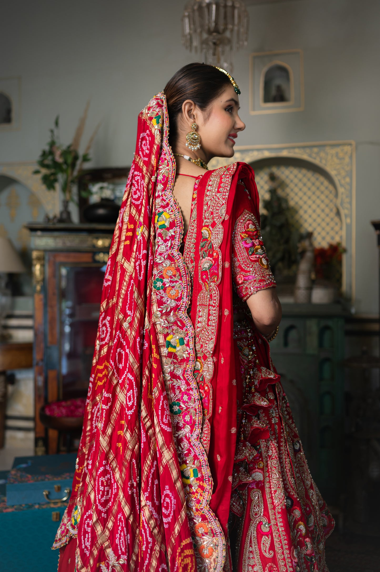 Red Raw Silk Bridal Lehenga with Embroidery Aari Sequins Work