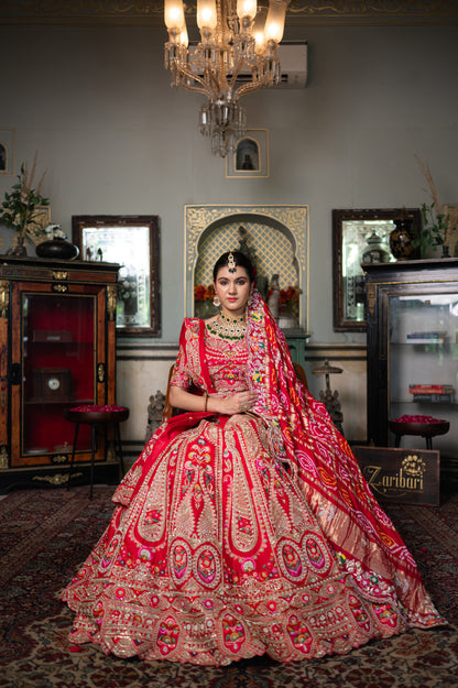 Red Raw Silk Bridal Lehenga with Embroidery Aari Sequins Work