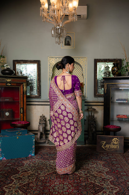 Purple Pure Khaddi Georgette Meenakari Saree with Thread Kardana Sequins Work