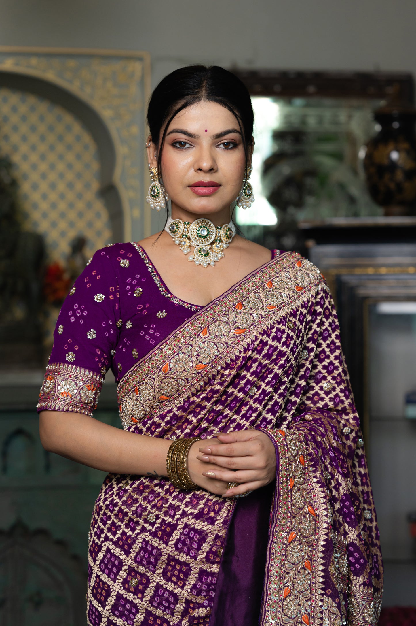 Purple Pure Khaddi Georgette Meenakari Saree with Thread Kardana Sequins Work