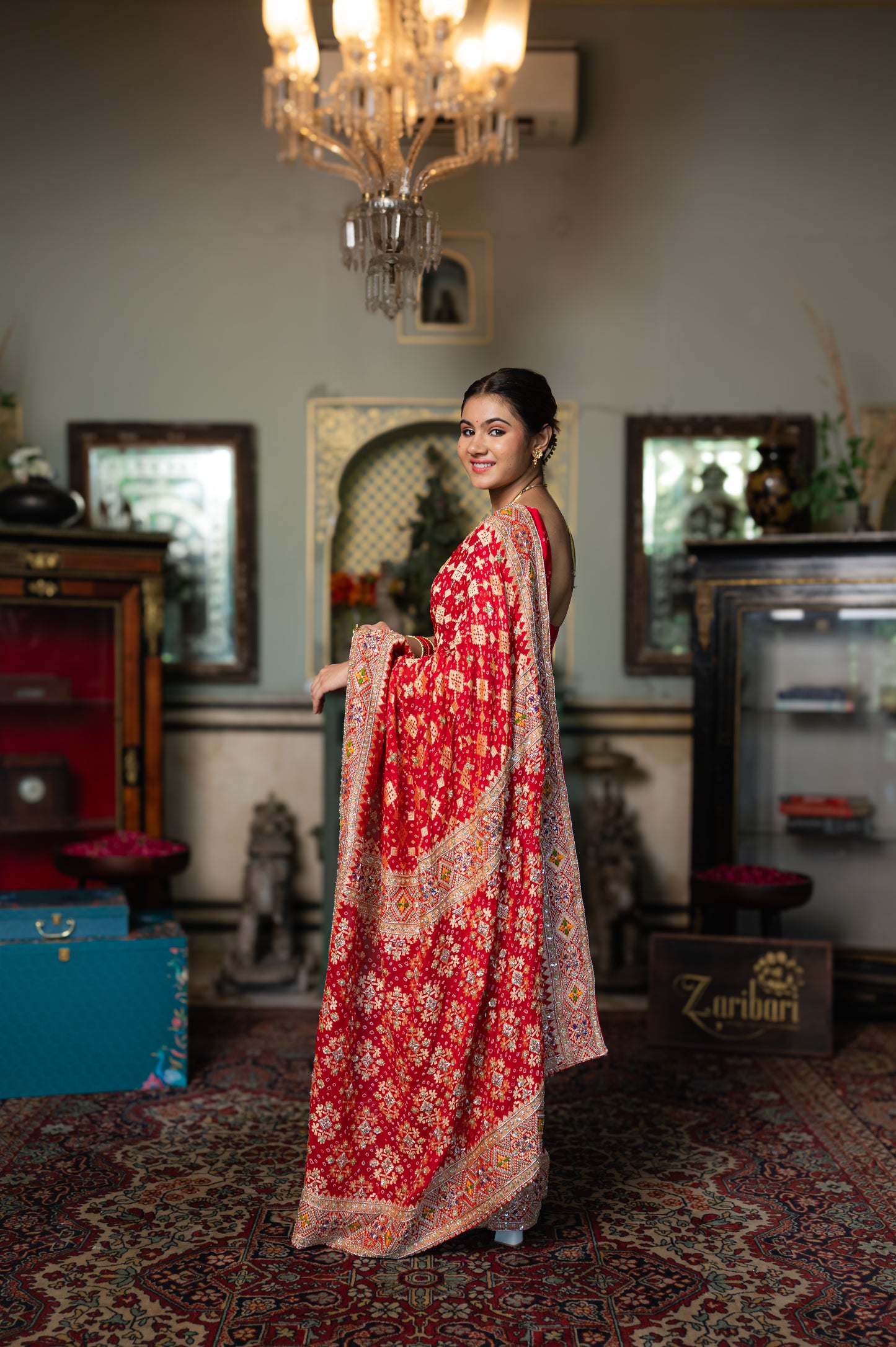 Red Pure Khaddi Georgette Meenakari Saree with Thread Kardana Sequins Work