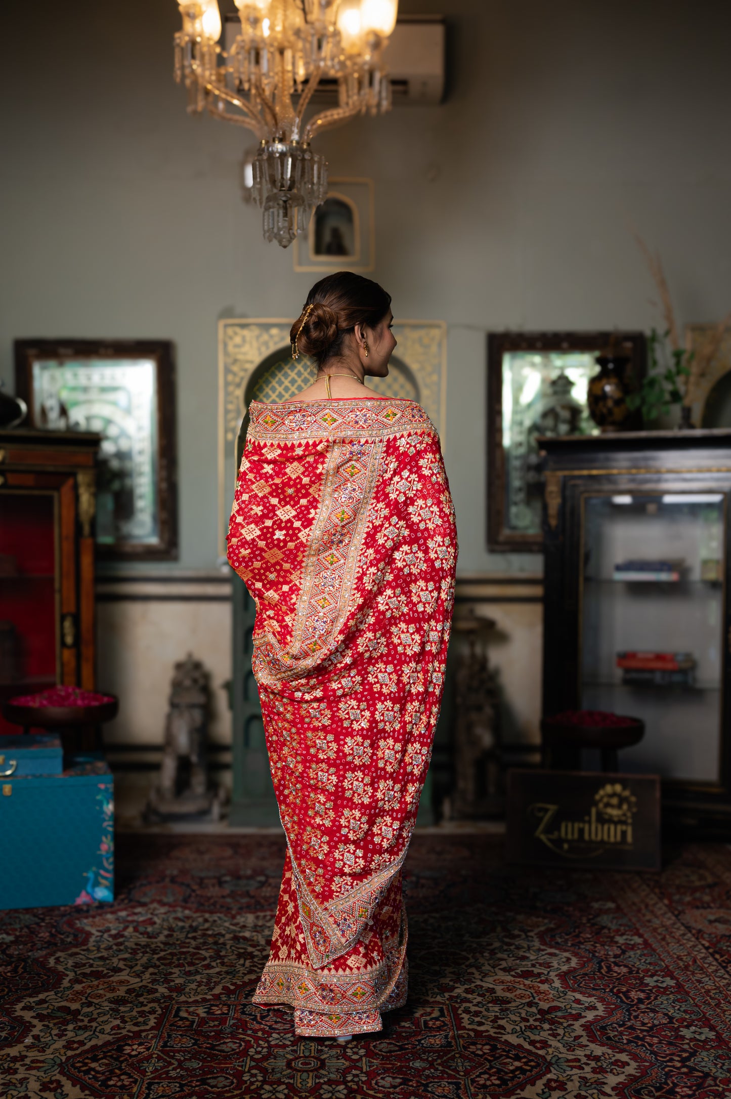 Red Pure Khaddi Georgette Meenakari Saree with Thread Kardana Sequins Work