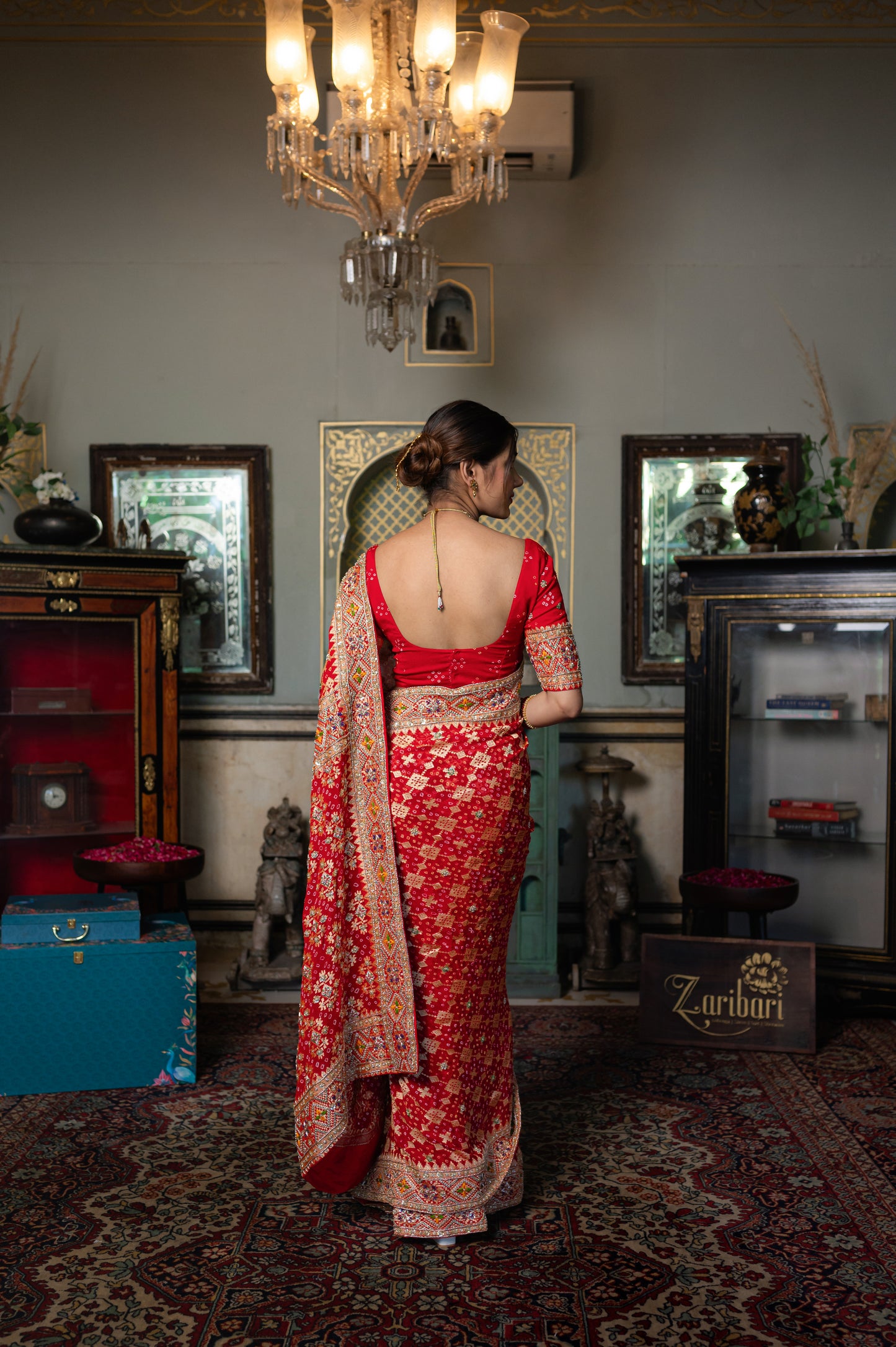 Red Pure Khaddi Georgette Meenakari Saree with Thread Kardana Sequins Work