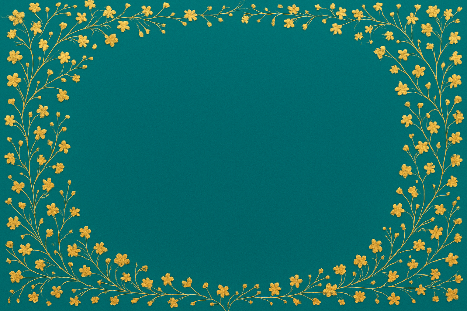 Background with golden small flowers in the border and leave centre space clean for writting heading and subheading and color of background should be #008794
