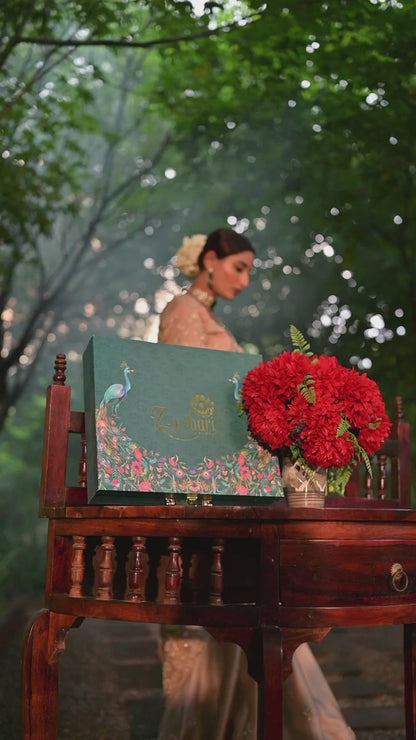 Beige Sand Raw Silk Saree with Aari Zardozi Gota Patti Work